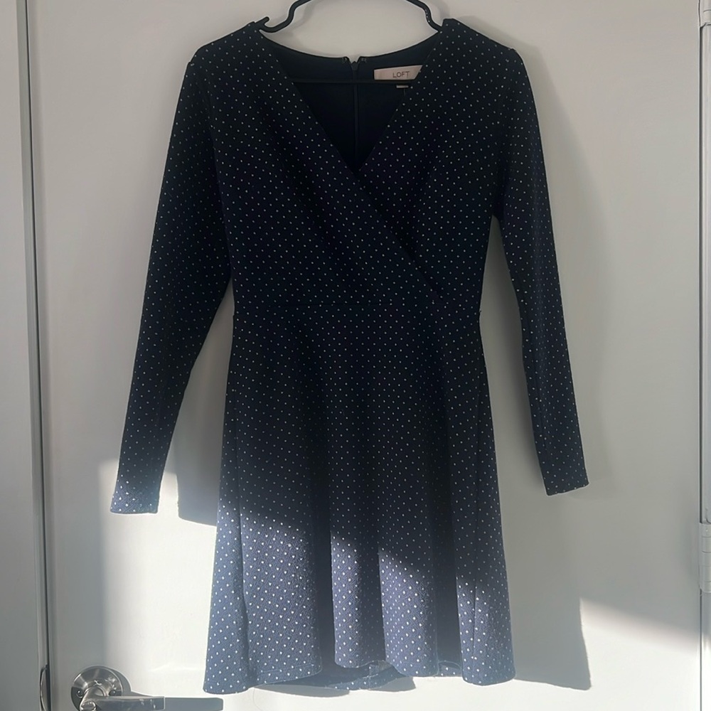 Ann Taylor LOFT Navy Blue Long Sleeve Dress - 00
